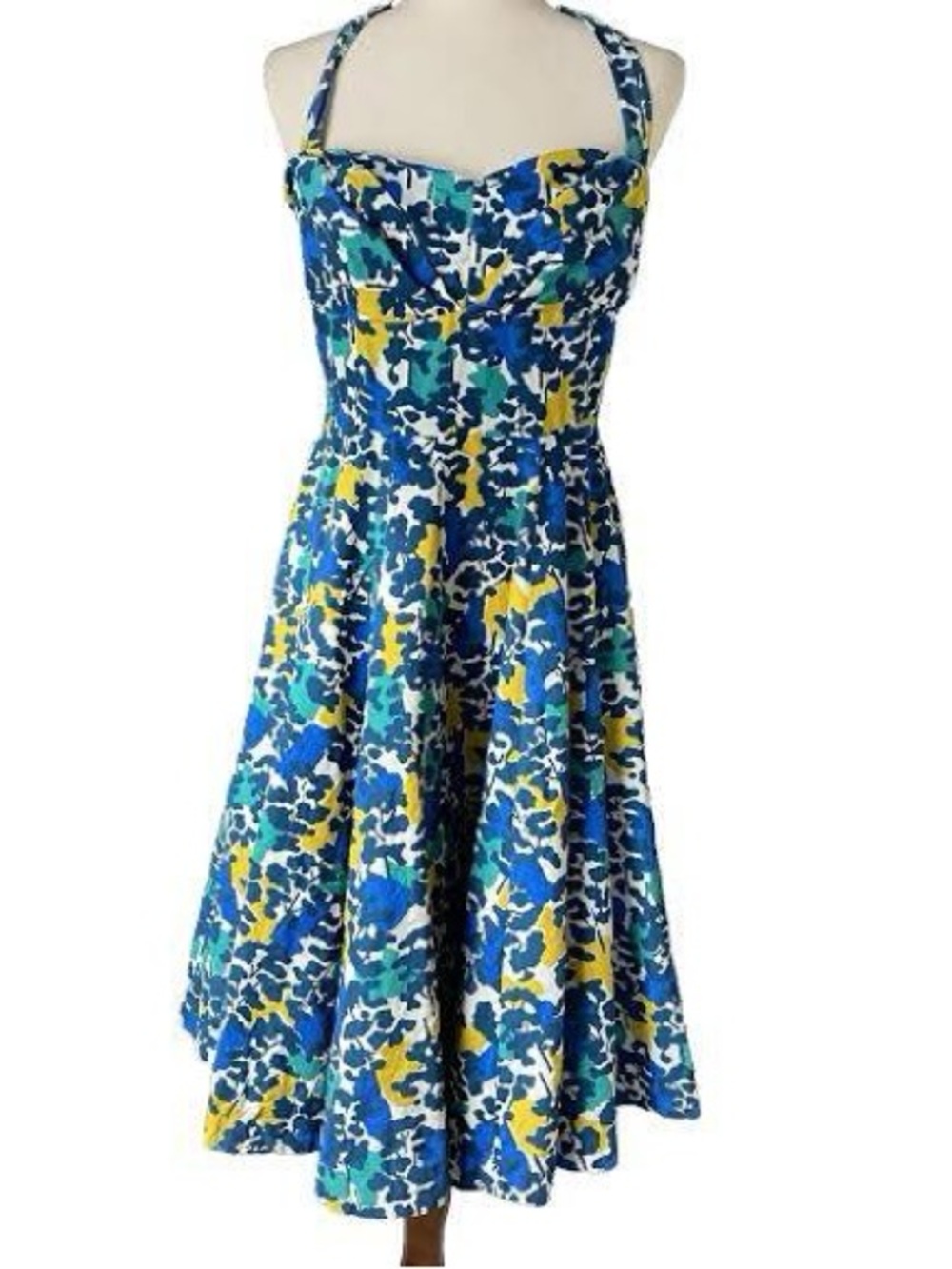 Anthropologie Blue Yellow Floral Halter Dress